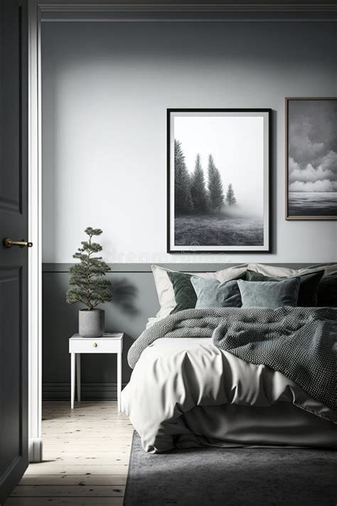 Modern Minimalistic Black and White Monochrome Bedroom in Scandinavian ...