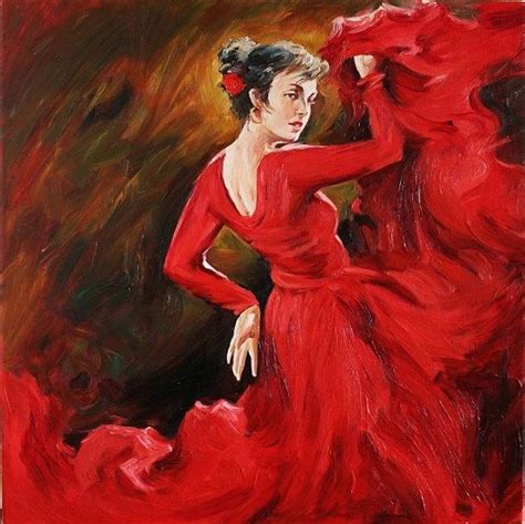 Flamenco Dancer In Red Textured Art Oil Painting By Anastassiaart 195