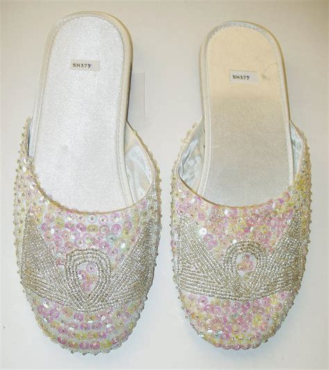 Sequin Satin Beaded Flippers Silver Etsy