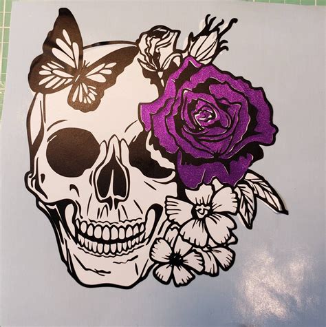 Skull With Rose And Butterfly Multi Layered Vinyl Decal Etsy