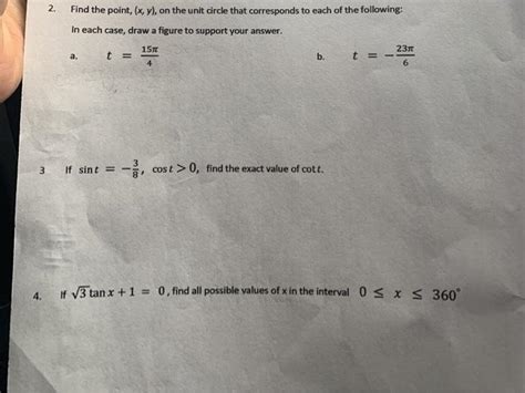 Solved 2 Find The Point X Y On The Unit Circle That