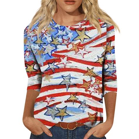 Gipqjk 4th Of July American Flag Shirt Women Independence Day Festival T Shirt Casual Usa Flag