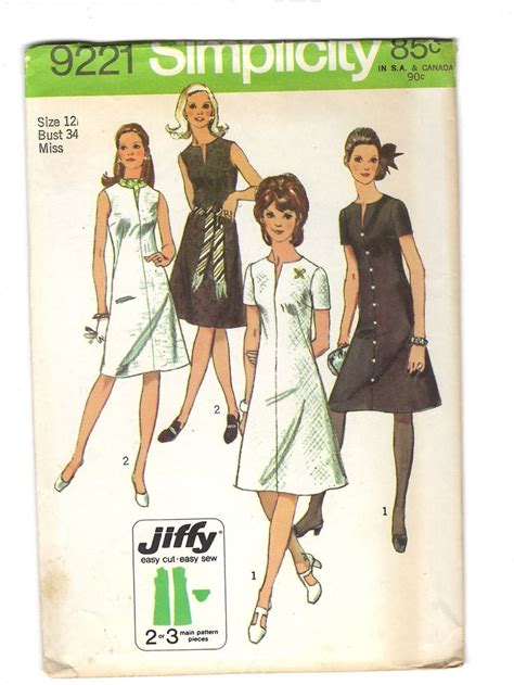 Vintage Sewing Pattern Retro 70s Jiffy DRESS Simple To Sew Etsy