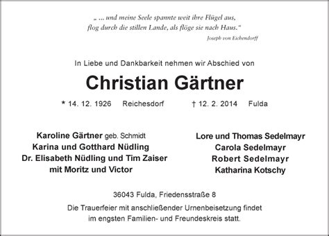 Traueranzeigen von Christian Gärtner trauer36 de