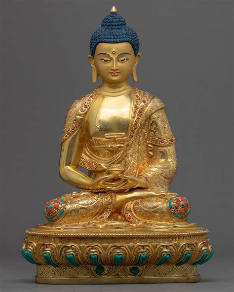 Buddha Amitabha Prayer Sculpture Gold Gilded Hand Carved Amitabha St