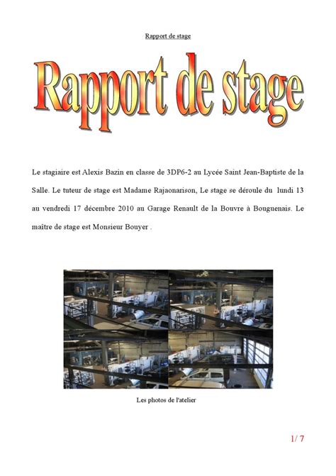 Modele De Rapport De Stage En 3Eme