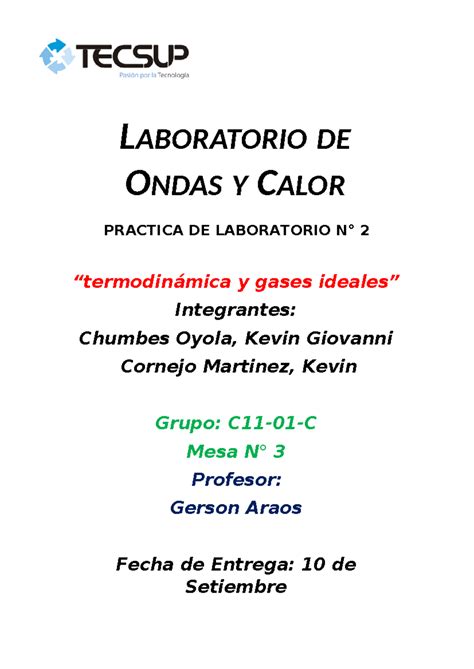 Informe De Laboratorio De Ondas Y Calor Laboratorio De Ondas Y