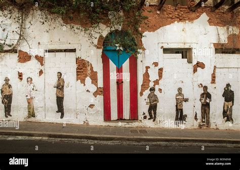 San Juan, Puerto Rico - June 25, 2015: Graffiti and puerto rican flag ...