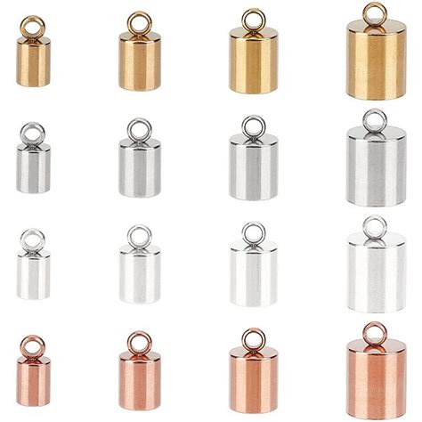 UNICRAFTALE 32pcs 4 Colors Stainless Steel Cord Ends Crimp Cord End