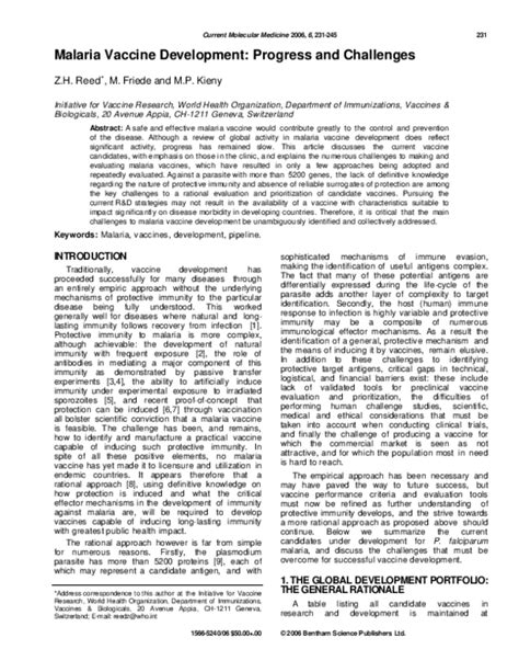 (PDF) Malaria Vaccine Development: Progress and Challenges