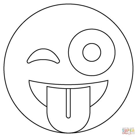 Dibujo De Cara Guiñando Un Ojo Con Emoji De Lengua Para Colorear Dibujos Para Colorear