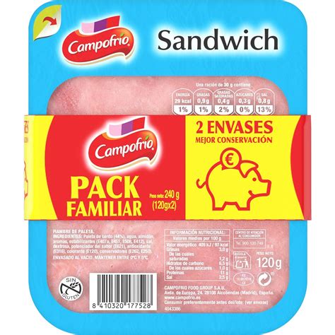 Fiambre de paleta para sándwich en lonchas sin gluten pack 2 x 120 g