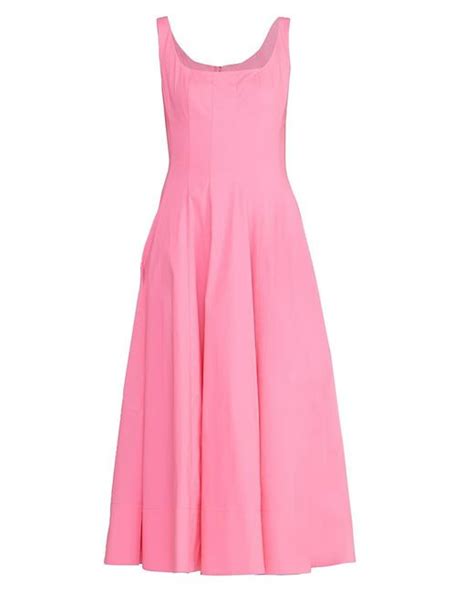 Staud Wells Cotton Poplin A Line Midi Dress In Pink Lyst