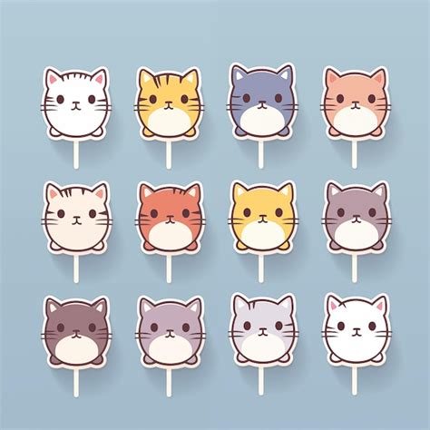 Premium Photo | Cute cartoon cat stickers isolated illustration set