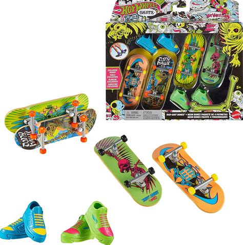 Amazon Hot Wheels Skate Neon Bones Tony Hawk Themed Set Of Finger Skateboards And