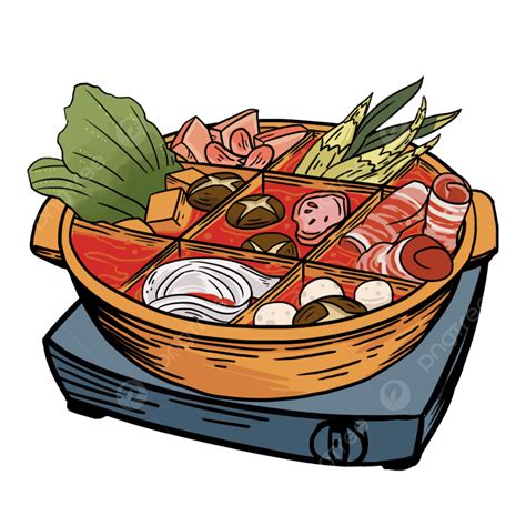 Hot Pot White Transparent Cute Delicious Hot Pot Cartoon Illustration Material Delicious Hot
