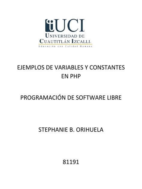 Ejemplos De Variables Y Constantes En Php Pdf Programación De Computadoras Informática Y