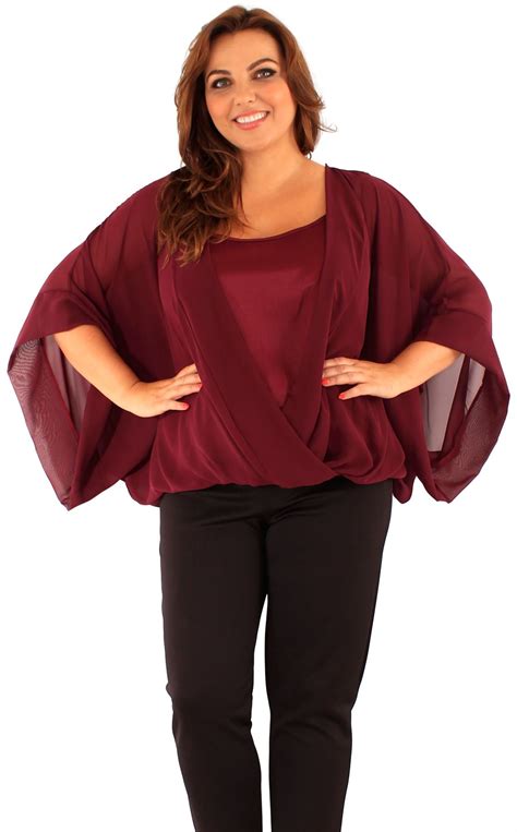 New Ladies Plus Size Wrap Front Kimono Sleeve Chiffon Top 44 54 Ebay