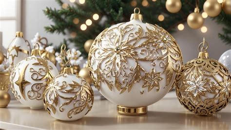 Premium Photo | White and Gold Christmas Ornaments