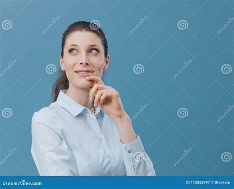 Confident Woman Thinking with Hand on Chin Stock Image - Image of ...