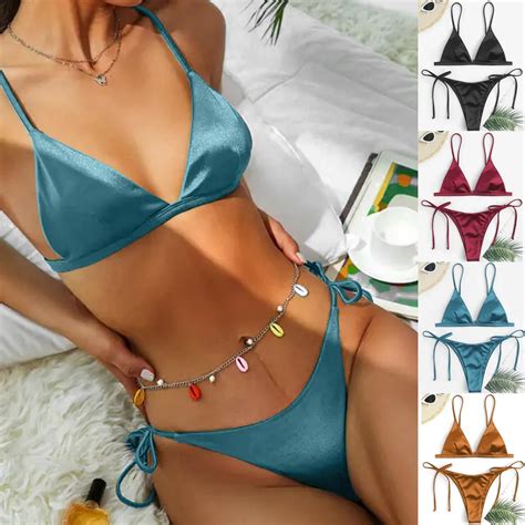 Bikini Sexy Beachwear Set Women S Pieces Sexy Swimsuit Tie Side Triangle Bikini Summer Push Up