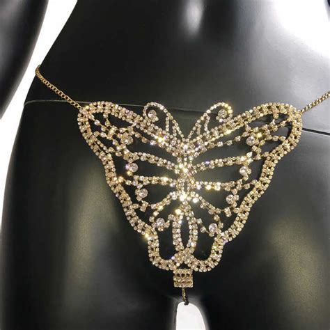 Brave Light Stonefans New Butterfly Body Chain Lingerie Set Women Butterfly Panties Belly Chain