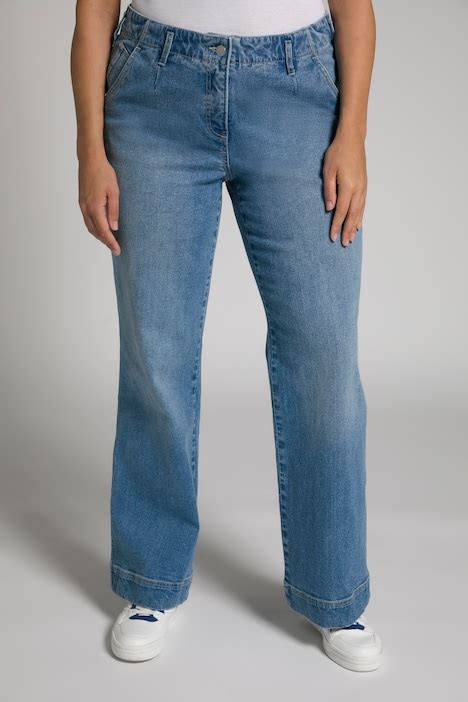 Wide Leg Flared Hem Mary Fit Stretch Jeans Blue Denim Ulla Popken