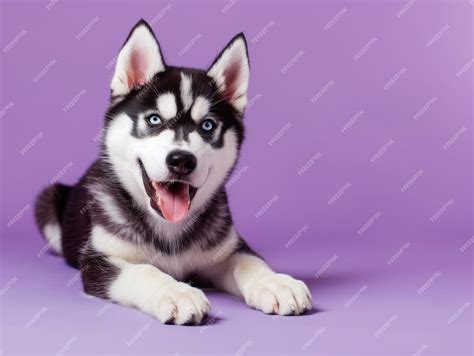 Premium Photo Cute Husky Dog On Purple Background