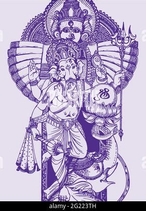 Dibujo O Bosquejo De Lord Ganesha Aislado Sobre Un Fondo P Rpura Claro