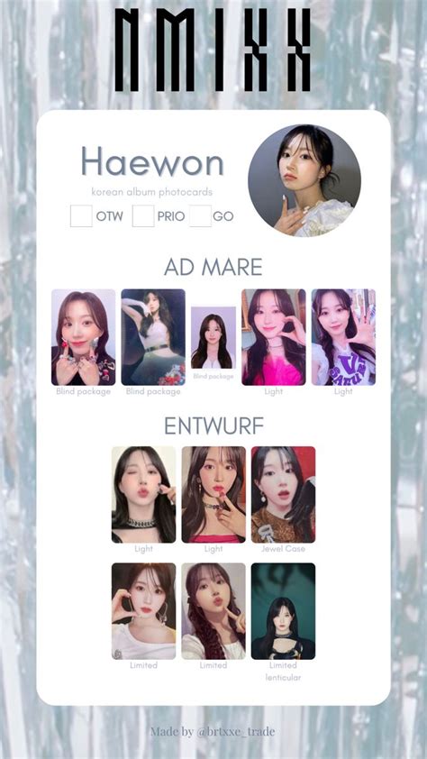 Nmixx Haewon Korean Album Photocard Template Pop Collection Kpop