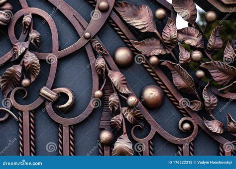 Ornate Beautiful Metal Sheets On Forged Gates Stock Photo Image Of