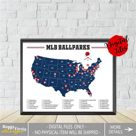 PRINTABLE MLB Ballparks Map-baseball Stadiums Map-major League Baseball ...