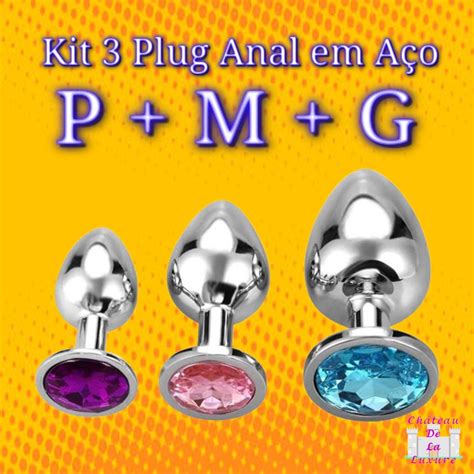 Kit 3 Plug Anal em Aço Tamanhos P M G Sex Shop Shopee Brasil