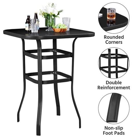 thinkstar Black Metal Patio Bar Table, High Top Outdoor Table, Iron ...