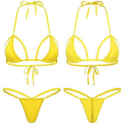 Women Mini Bikini Micro Bra Set G String Thong Cross Lingerie Swimwear