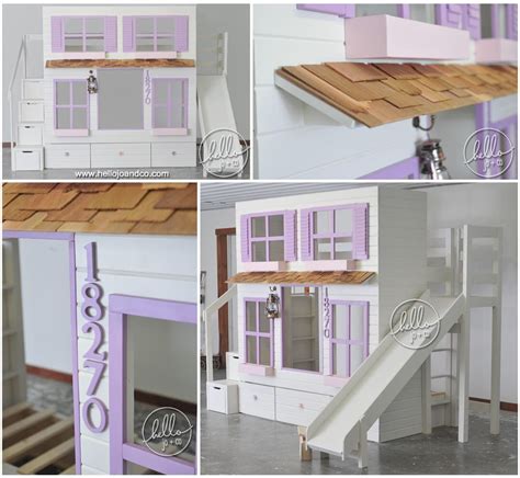 Custom Twin Over Removable Twin Playhouse Loft Bed With Slide And