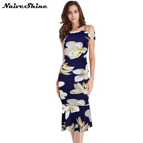 Naive Shine Elegant Slash Neck Sexy Party Dresses Off Shoulder Floral