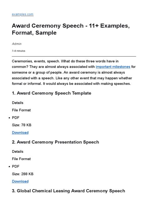 Award Ceremony Speech - 11+ Examples, Format, Sample Examples | PDF ...