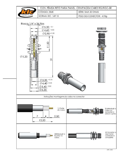 CONECTOR SMA FEMEA RETO CABO PAINEL CRIMP RGC 58 Beta Componentes