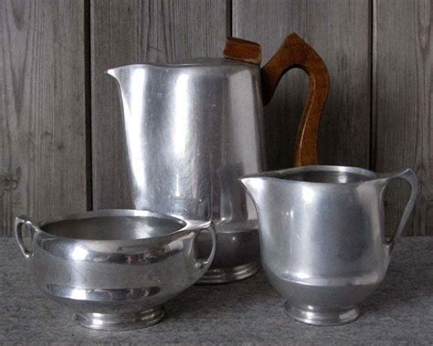 Mid Century Picquot Ware Aluminium Coffee Pot Jug And Sugar Bowl