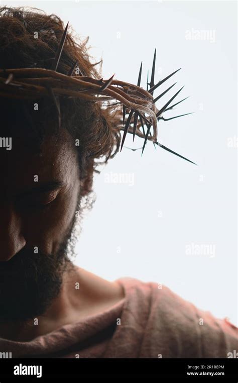 Jesus Christ Portrait With Crown Of Thorns Stock Photo Alamy