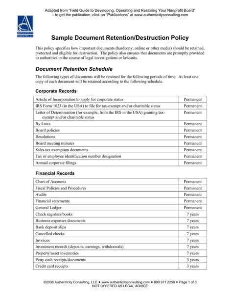 Data Retention And Destruction Policy Template Tutore Master Of Documents