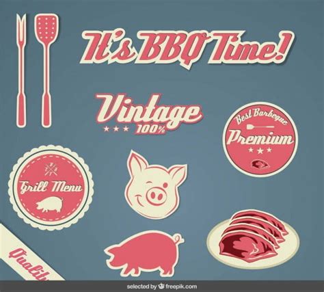 Vintage Bbq Stickers Collection Eps Vector Uidownload