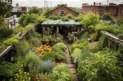 Premium Ai Image Green Rooftop Garden Filled With Lush Plants And