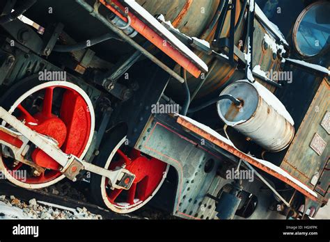 Details Of An Old Retro Steam Locomotive During Winter Stock Photo Alamy