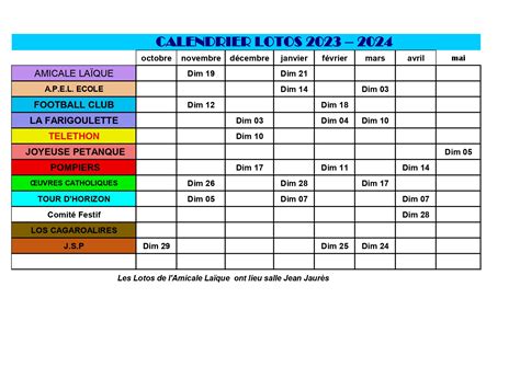 Calendrier Des Lotos 2023 2024 Saint Pargoire