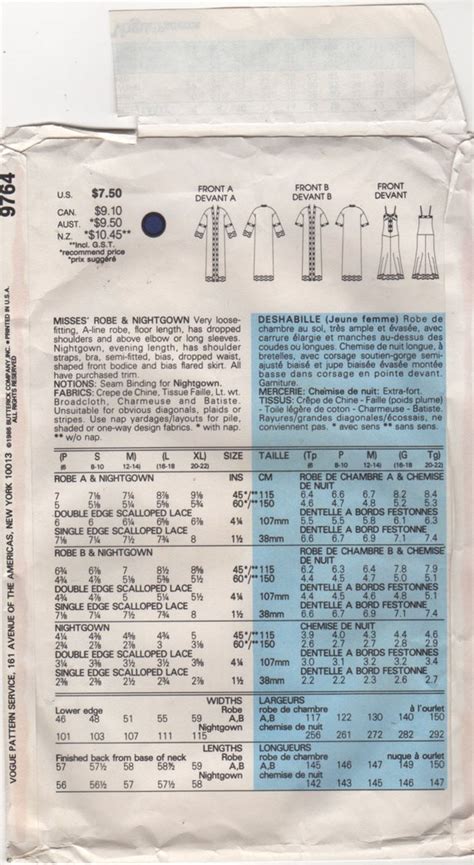 S Vogue Misses Lingerie Pattern Nightgown By Mbchills