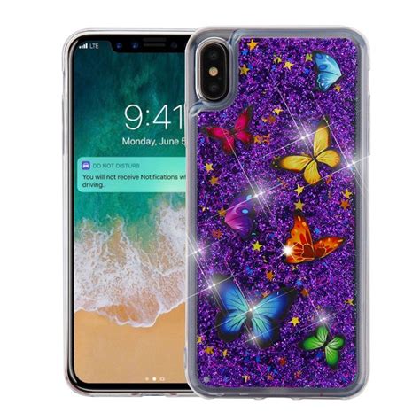 For Apple Iphone Xs Max Case By Insten Quicksand Glitter Butterfly Dancing Dual Layer [shock