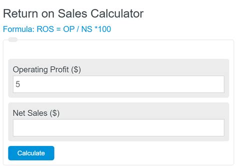 Return on Sales Calculator - Calculator Academy