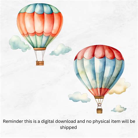 Watercolor Hot Air Balloon Baby Shower Invitation Nursery Clipart Retro Balloon Clipart